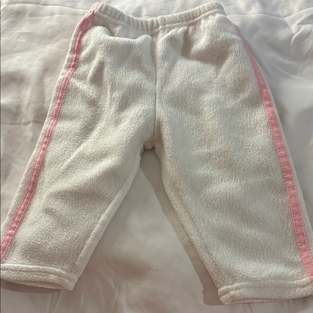Cozy White terry Pants with Pink Stripes 6-9 months